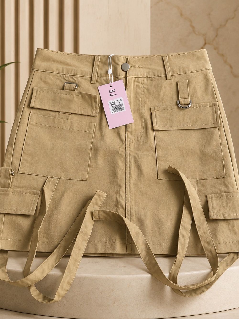Women’s Cargo Mini Skirt Shorts in Tan